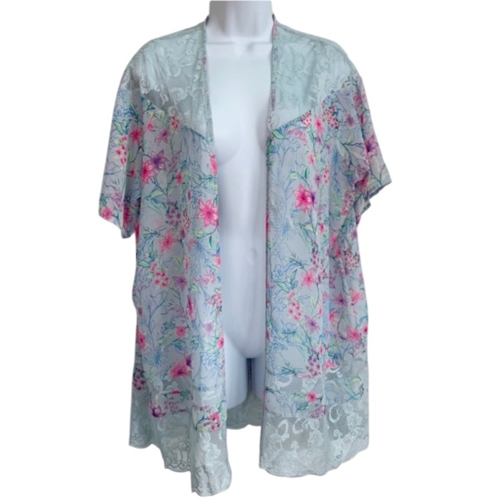 Candie's 🦩 Floral Lace Cardigan - Pink and Blue